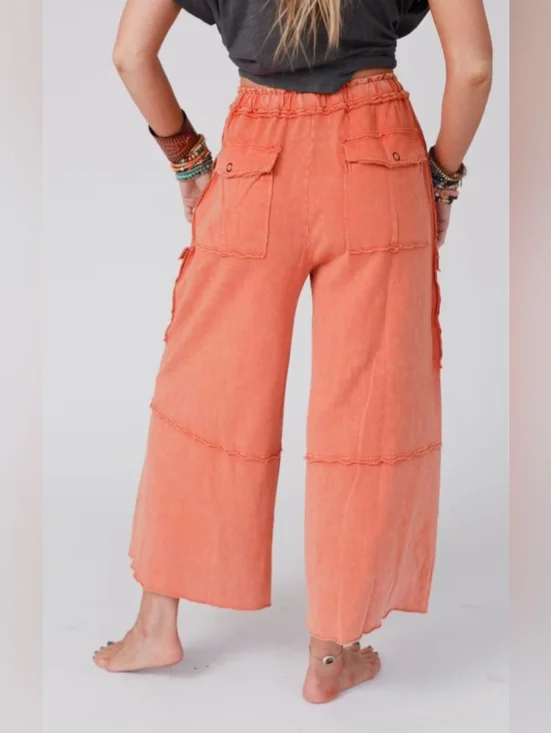 Three Bird Nest • Game On Cargo Wide Leg Pant in Burnt Orange size large - Picture 3 of 7